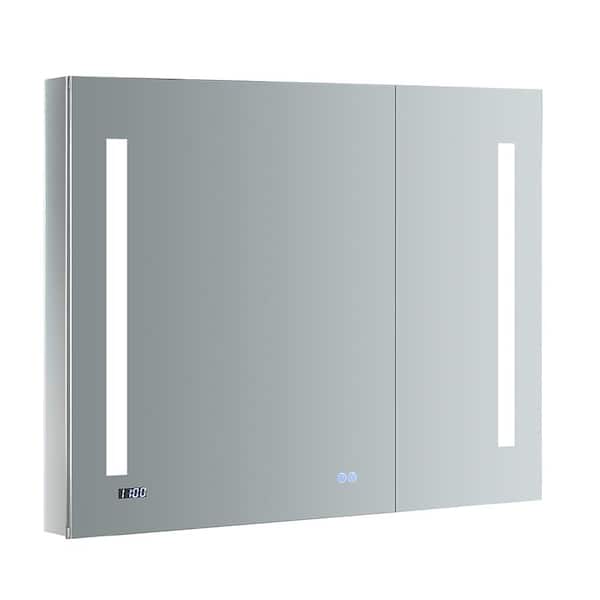 Fresca Tiempo 36 in. W x 30 in. H Recessed or Surface Mount Medicine Cabinet with LED Lighting and Mirror Defogger