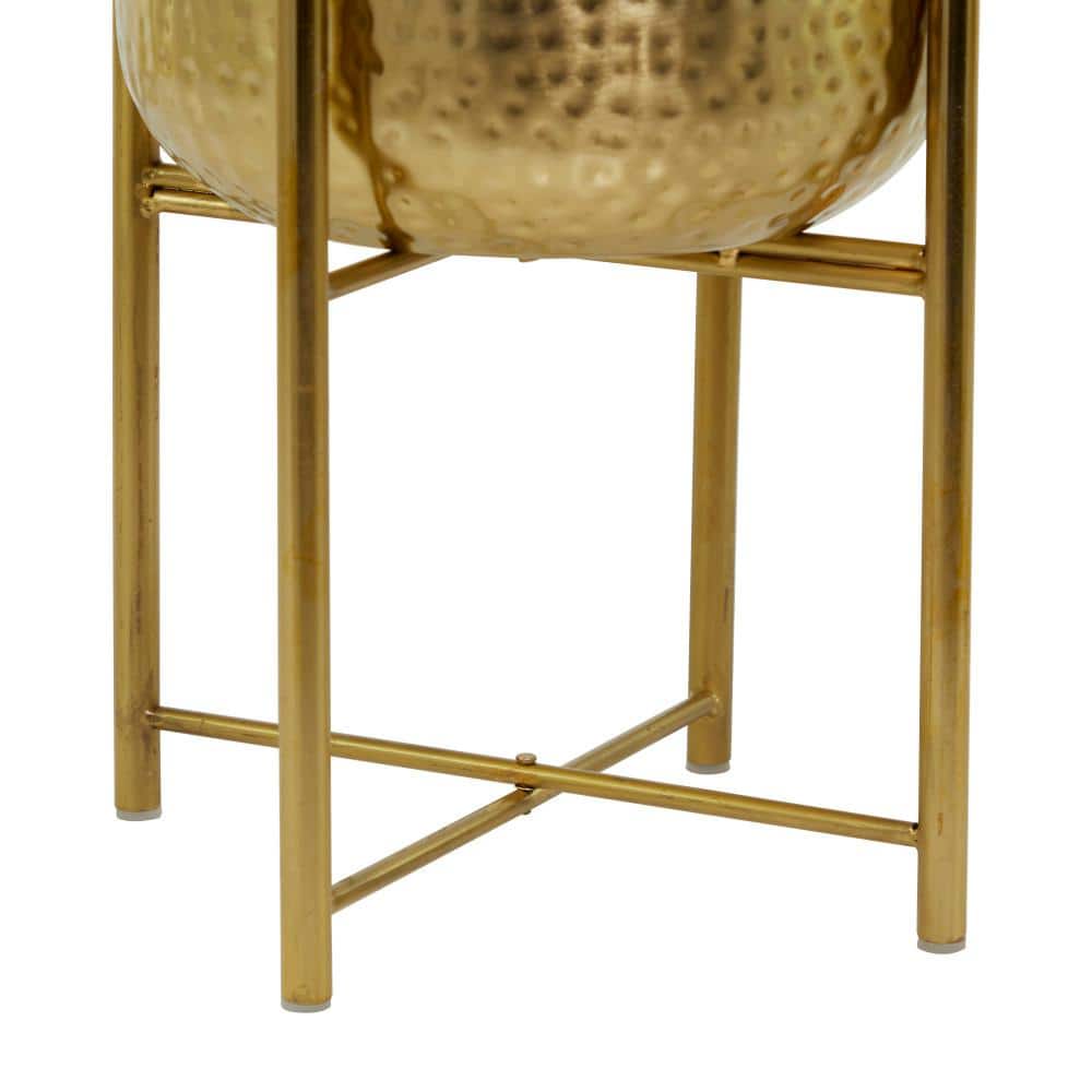 Contemporary Gold Metal Indoor Planter with X-Shaped Stand, 17" Height