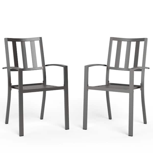 PHI VILLA Stackable Modern Metal Patio Outdoor Dining Chair (2-Pack)