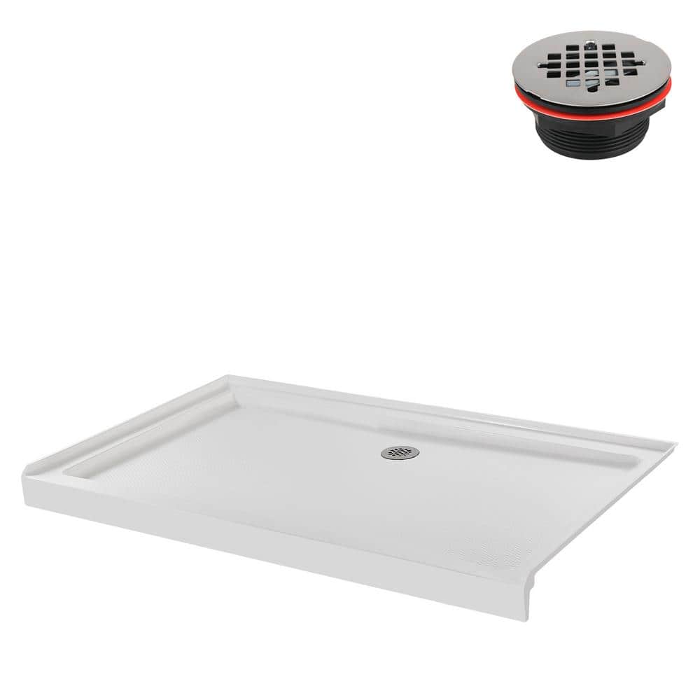 60'' Glossy White Rectangular Acrylic Shower Base with ABS Drain