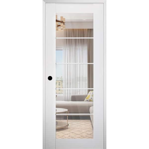 Smart Pro 5Lite DIY-Friendly 30 in. x 96 in. Right-Handed Clear Glass Polar White Composite Single Prehung Interior Door