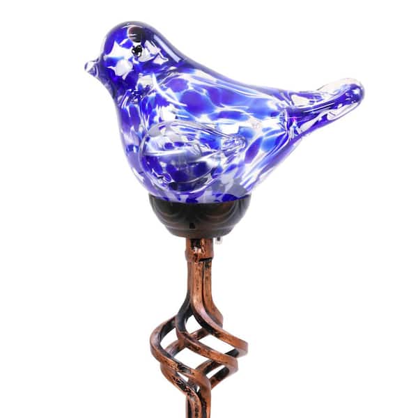 Exhart Solar Pearlized Bird 2.58 ft. Blue Metal Garden Stake