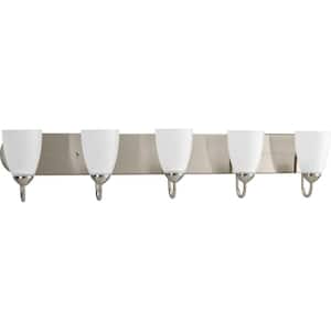Gather Collection 36 in. 5-Light Brushed Nickel Etched Glass Traditional Bathroom Vanity Light