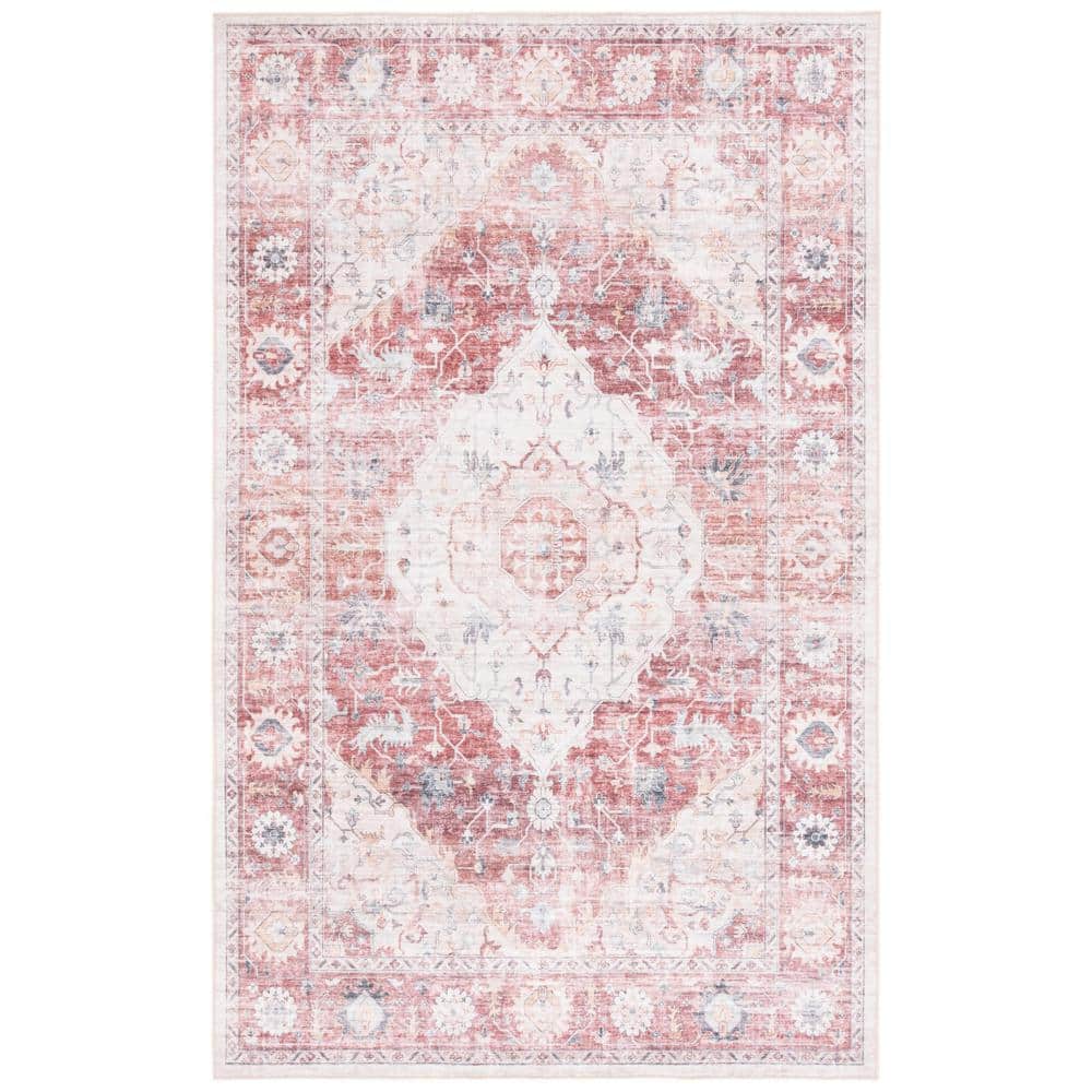 Arizona Light Red and Beige 6' x 9' Synthetic Washable Area Rug