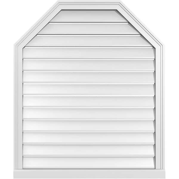 Ekena Millwork 34" x 40" Octagonal Top Surface Mount PVC Gable Vent: Functional with Brickmould Sill Frame