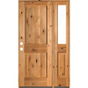 44 in. x 80 in. Rustic Knotty Alder Square Top Right-Hand/Inswing Clear Glass Clear Stain Wood Prehung Front Door w/RHSL