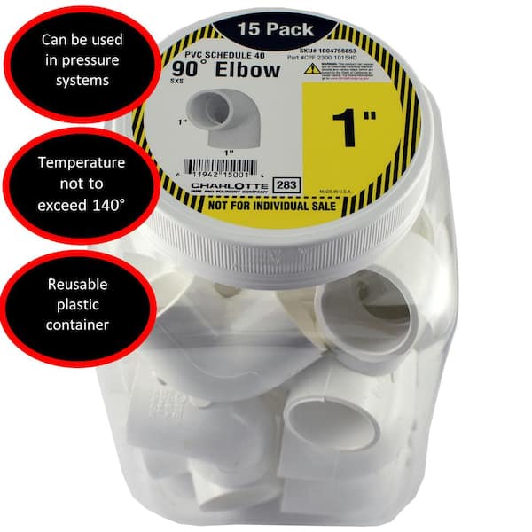 Charlotte Pipe 1 in. PVC Sch 40 90-Degree Elbow Pro Pack (15-Pack)