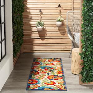 Aloha Multicolor 2 ft. x 6 ft. Kitchen Runner Floral Modern Indoor/Outdoor Patio Area Rug