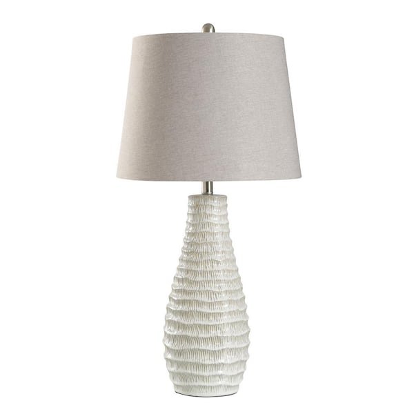 32 in. Novac Cream Transitional 1-Light Standard Floor Lamp for Living Room Linen Drum Shade