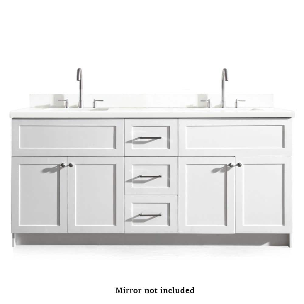 Ariel Hamlet 73 In Bath Vanity In White With Quartz Vanity Top In White With White Basins F073d Wq Vo Wht The Home Depot