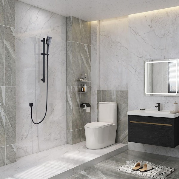 Tomfaucet 3-Spray Wall Mount Handheld Shower Head 1.5 GPM in Square Matte Black
