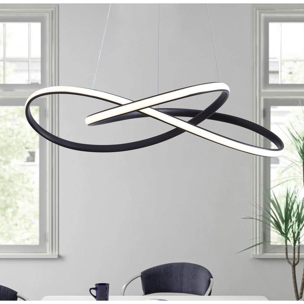 Light Modern Geometric Black Integrated LED Chandelier Creative Design Ceiling Hanging Light (NO TEST)
