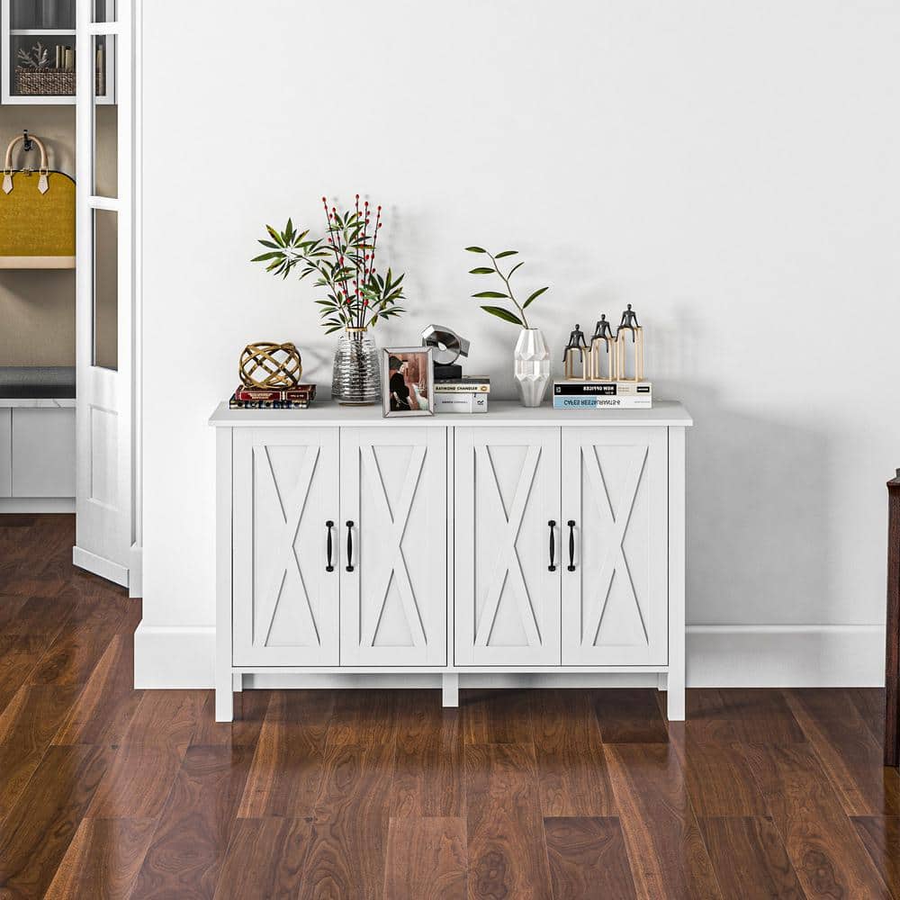 White Farmhouse Wood Sideboard Buffet Cabinet with Barn Doors