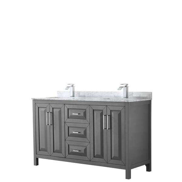 Wyndham Collection Daria 60 in. Double Bathroom Vanity in Dark Gray with Marble Vanity Top in