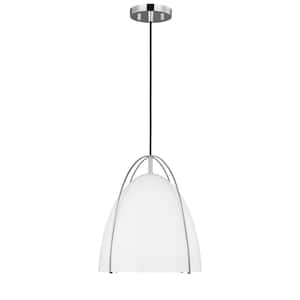 Aiofe 1-Light Chrome Modern Industrial Indoor Dimmable Hanging Ceiling Pendant Light with White Metal Shade