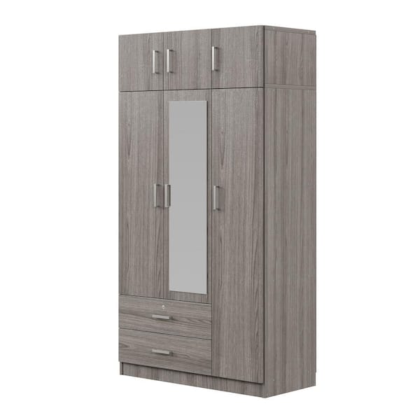 Nestfair 3-Door Gray 41.3 in. Wardrobe with 2-Drawers, Top Cabinet
