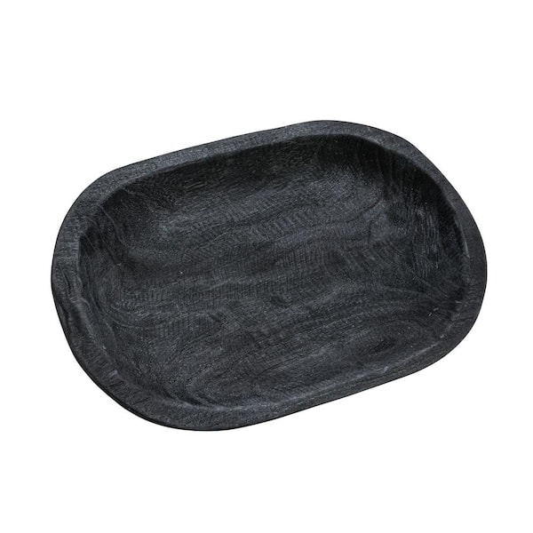 Hand-Carved Paulownia Wood Decorative Bowl, Black