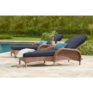 Beacon Park Brown Wicker Outdoor Patio Chaise Lounge with CushionGuard Sky Blue Cushions