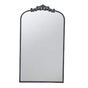 24 in. W x 42 in. H Arched Framed Black Mirror Baroque Inspired Frame for Bathroom, Entryway Console Lean Against Wall