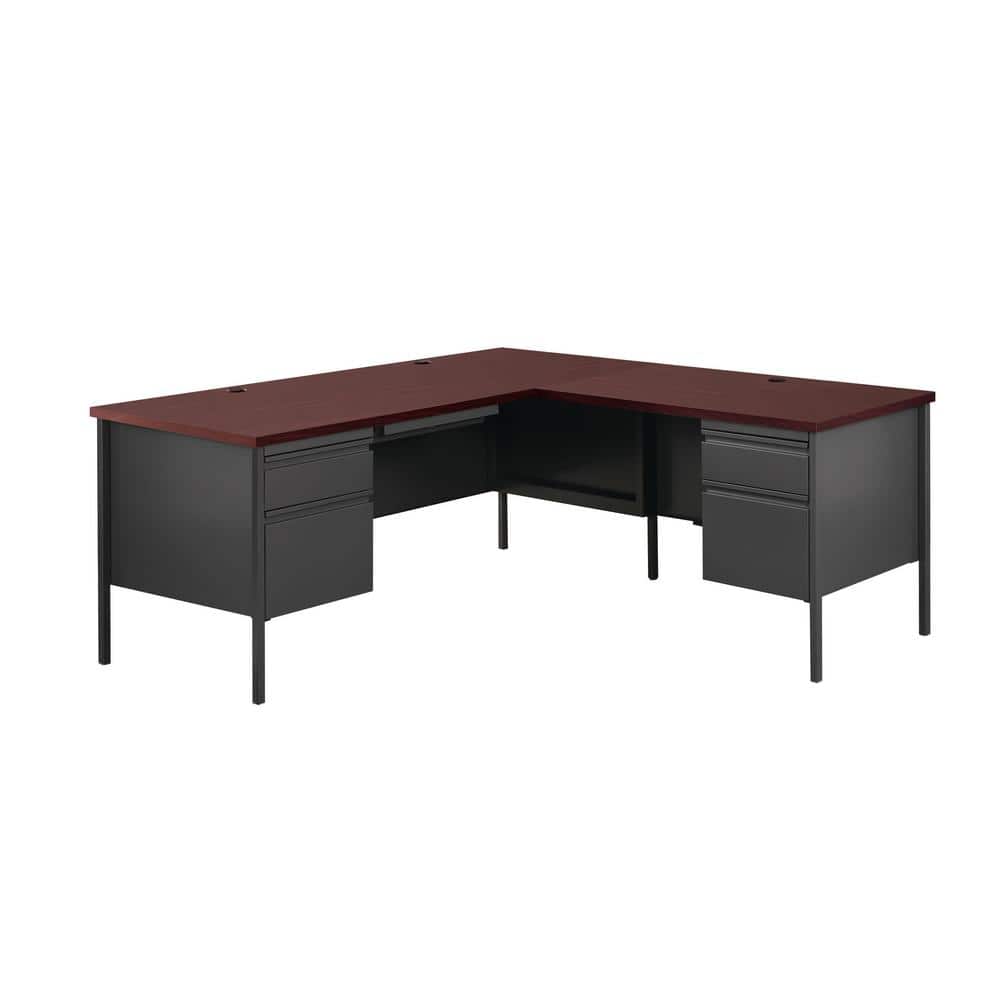 Commercial 72 in. W x 66 in. D L Shape Charcoal / Mahogany 4-Drawer Executive Desk with Right Hand Return