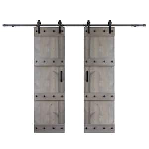 Castle 48 in. x 84 in. Light Grey DIY Knotty Wood Double Sliding Barn Door with Hardware Kit