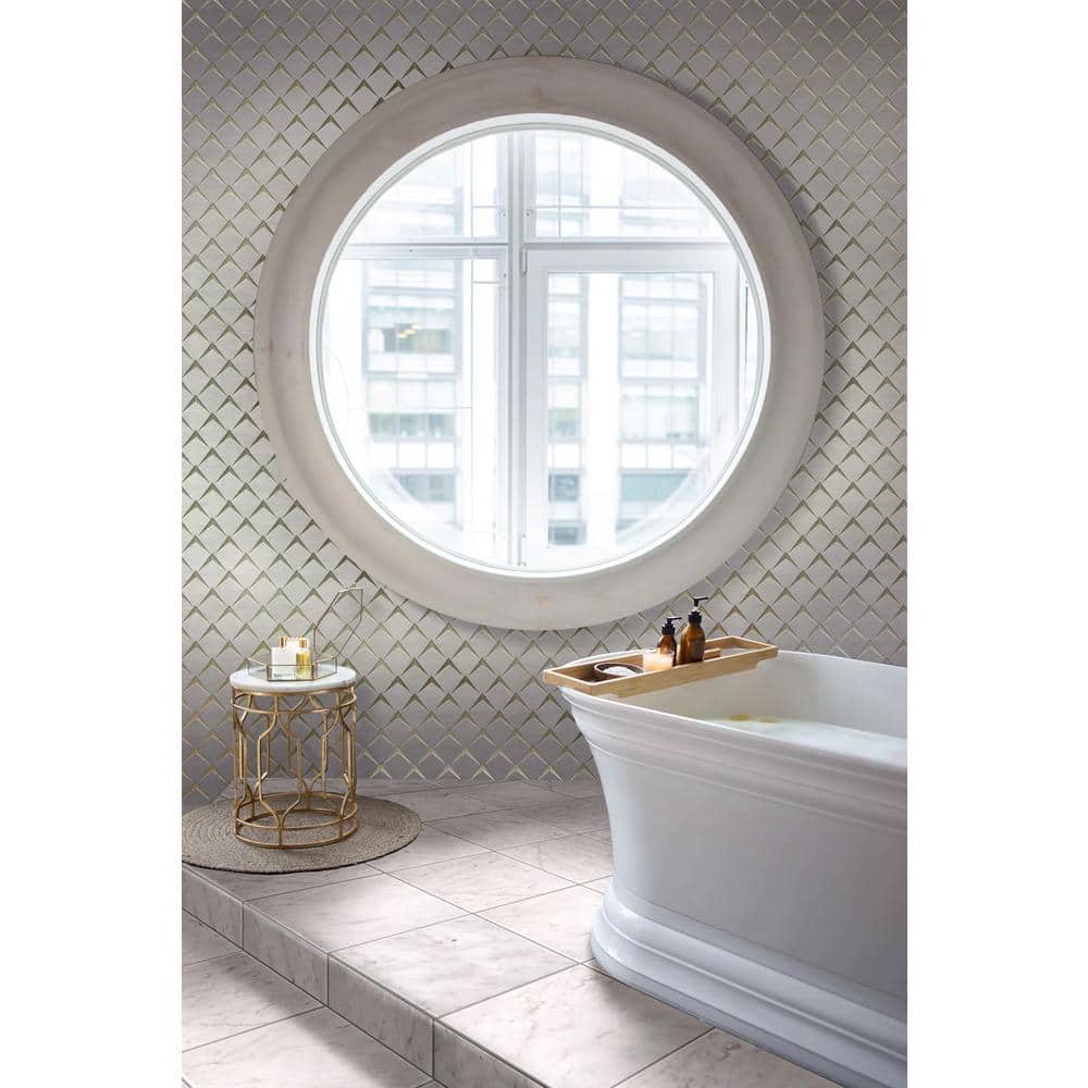 Arrowhead White Marble and Antique Mirror Glass Mosaic Wall Tile