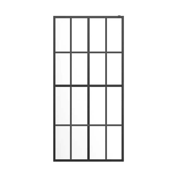 34 in. W x 72 in. H Fixed Frame Shower Door in Black with Clear Tempered Glass
