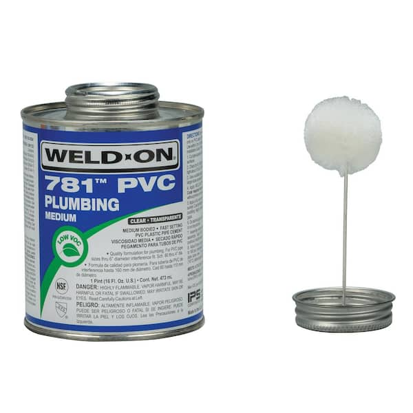 Weld-On 781 Low VOC 16 oz. Medium-Bodied PVC Cement, Clear, Pint (16 oz.)  14007R - The Home Depot