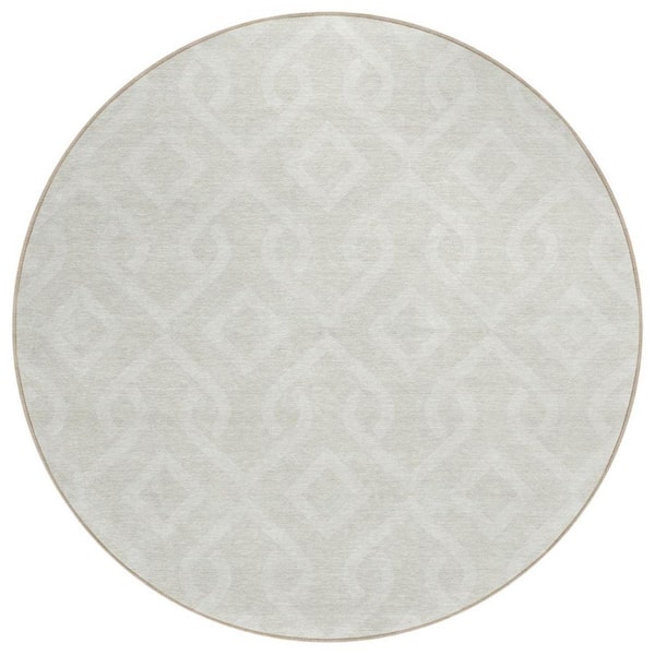 HomeRoots Ivory, Light Gray 8 ft. Round Woven Geometric Polyester Round ...