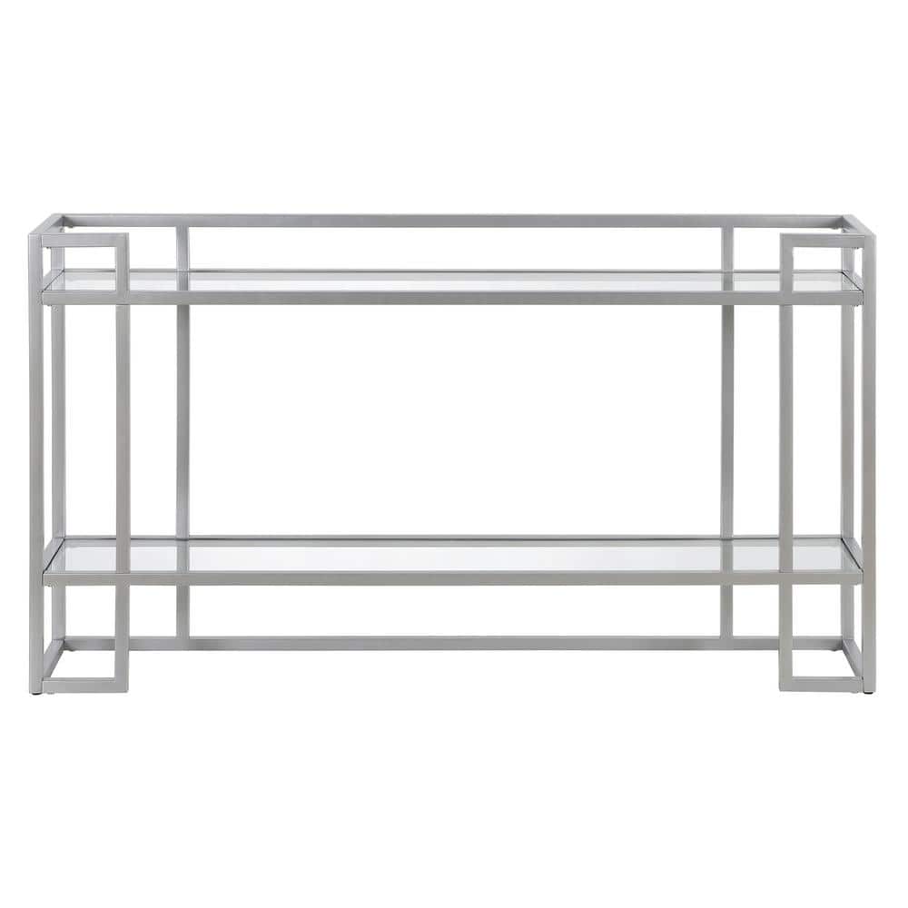 Uriel Art Deco-Inspired 52'' Silver Metal & Glass Console Table with Storage