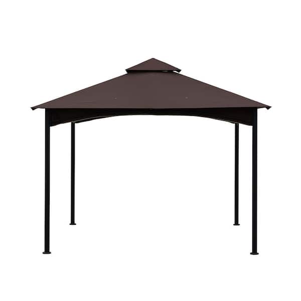 maocao hoom 11 ft. x 11 ft. Brown Square Steel Patio Gazebo Canopy with Double Roof