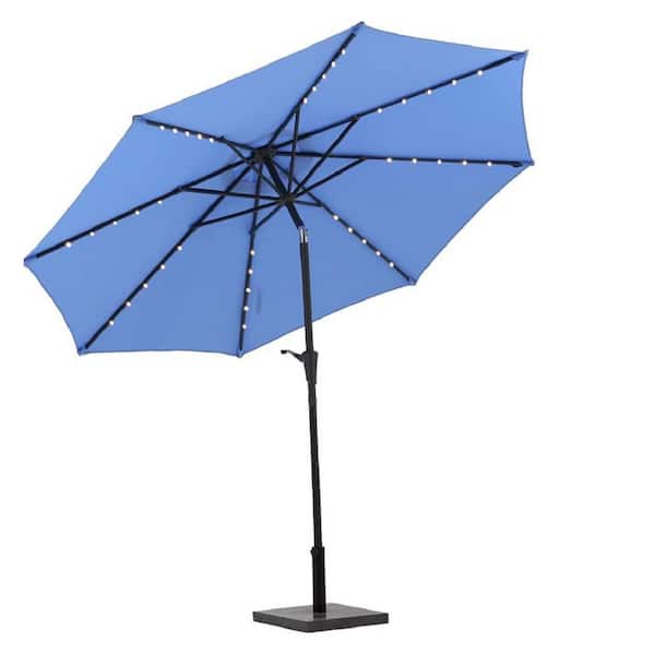 Runesay 9 ft. Outdoor Market Solar Tilt Patio Umbrella with LED Lights in Blue