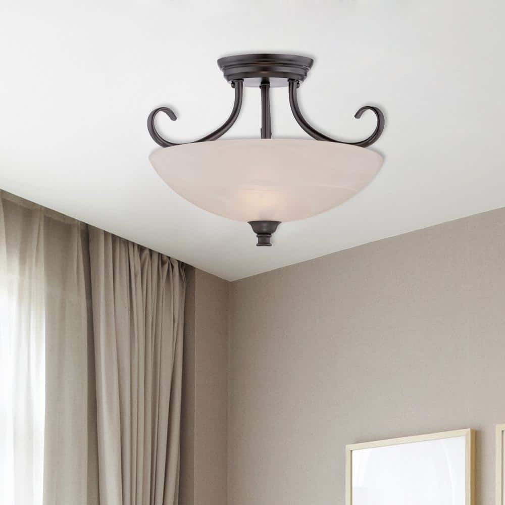 Kendall 15.5" Bronze and Glass Bowl Semi-Flush Light