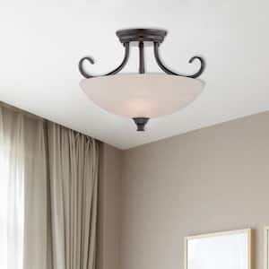 Kendall 15.5 in. 2-Light Oil Rubbed Bronze Transitional Ceiling Light Semi Flush Mount Light with Alabaster Glass Shade