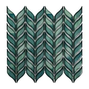 Glazed Green 11.3 in. x 10.7 in. Leaf Waterjet Recycled Glass Marble Looks Mosaic Tile (8.4 sq. ft./Case)