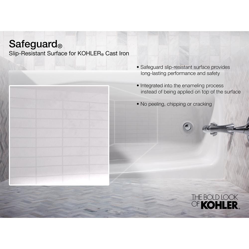 Mendota 60" White Cast Iron Alcove Bathtub with Left Drain
