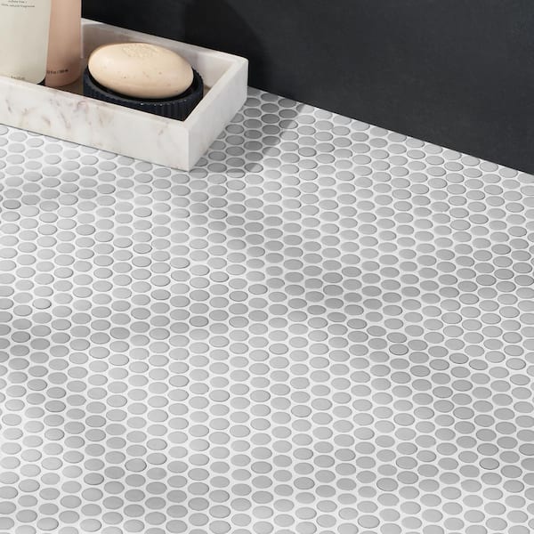 Bliss Edged Penny Sage 11.49 in. x 12.32 in. Polished Ceramic Floor and Wall Mosaic Tile (0.98 Sq. Ft./Each)