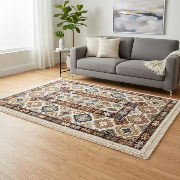 Brown 5 ft. x 8 ft. Woven Oriental Rectangle Indoor Area Rug