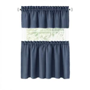 Kendal Polyester Light Filtering Tier and Valance Window Curtain Set - 58 in. W x 24 in. L in Blue/White