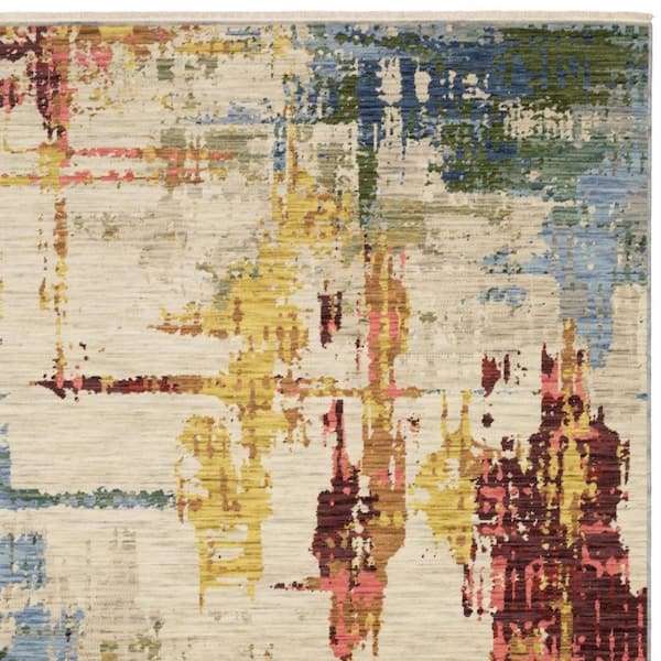8 ft. x 11 ft. Beige, Yellow, Rust Abstract Washable Area Rug