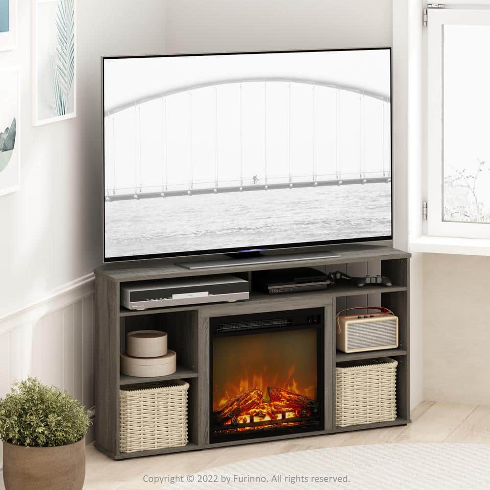 French Oak Grey Corner TV Stand with Electric Fireplace