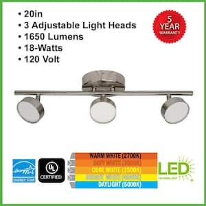 20 in. Brushed Nickel 3 Head Track Light Adjustable Heads Integrated LED Flush Mount 1650 Lumens Warm White to Daylight