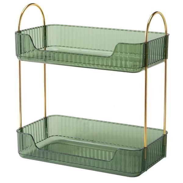 2 Tier Green Countertop Organizer Bathroom Shelf Makeup Skincare Storage Rack Spice Holder Kitchen Use