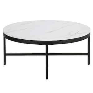 Xivil 36 in. Blackened Bronze Round Faux Marble Coffee Table