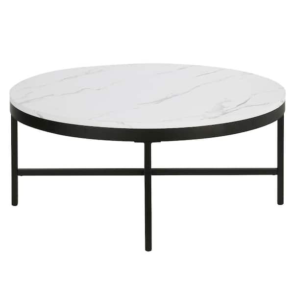 MEYER&CROSS Xivil 36 in. Blackened Bronze Round Faux Marble Coffee Table