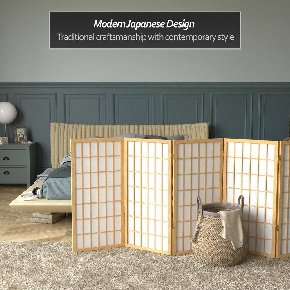 Natural 5-Panel Shoji Screen Room Divider