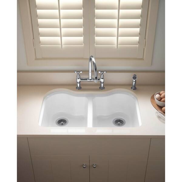 KOHLER Hartland Undermount Cast Iron 33 in. 5-Hole Double KOHLER Hartland Undermount Cast Iron 33 in. 5-Hole Double