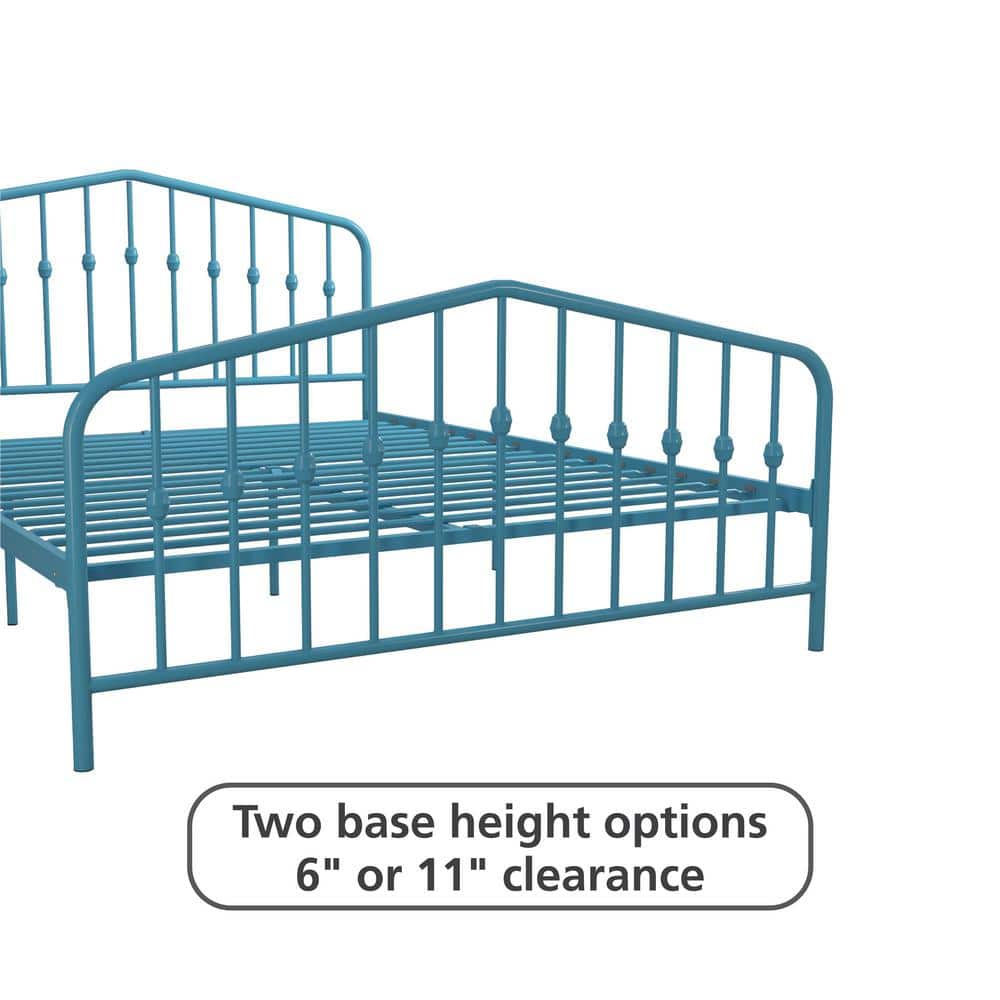 Sea Blue Queen Metal Platform Bed with Headboard and Slats