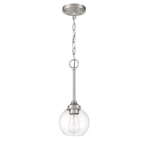 Glenda 60-Watt 1 Light Brushed Nickel Finish Dining/Kitchen Mini Pendant Light w/Clear Glass Shade, No Bulbs Included