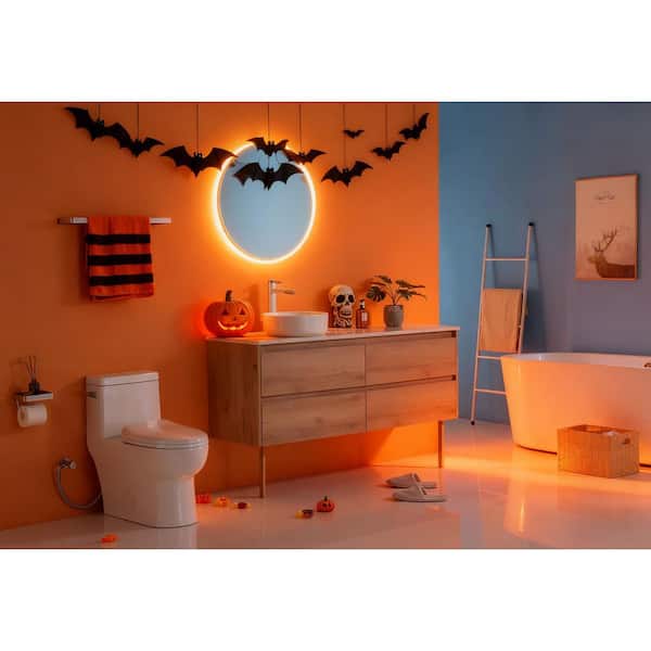 1-Piece 1.28 GPF Compact Single Flush Elongated Toilet in. White, Comfort Seat Included